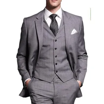 

Gray Gentlemen Tuxedos Notched Lapel Wedding Suits For Men Two Buttons 3 Pieces Men Suits Slim Fit (Jacket+Pants+Vest)