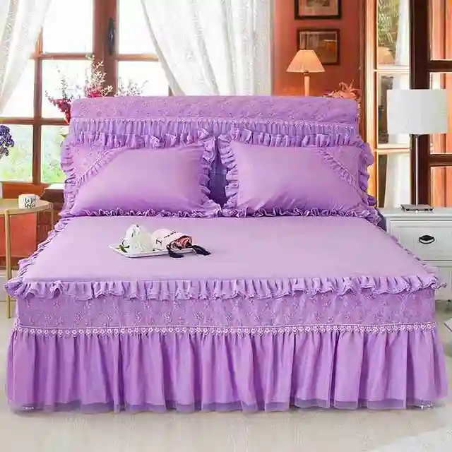 Free Shipping Home Decorative 3Pcs Princess Lace Purple Pink Beige Bed