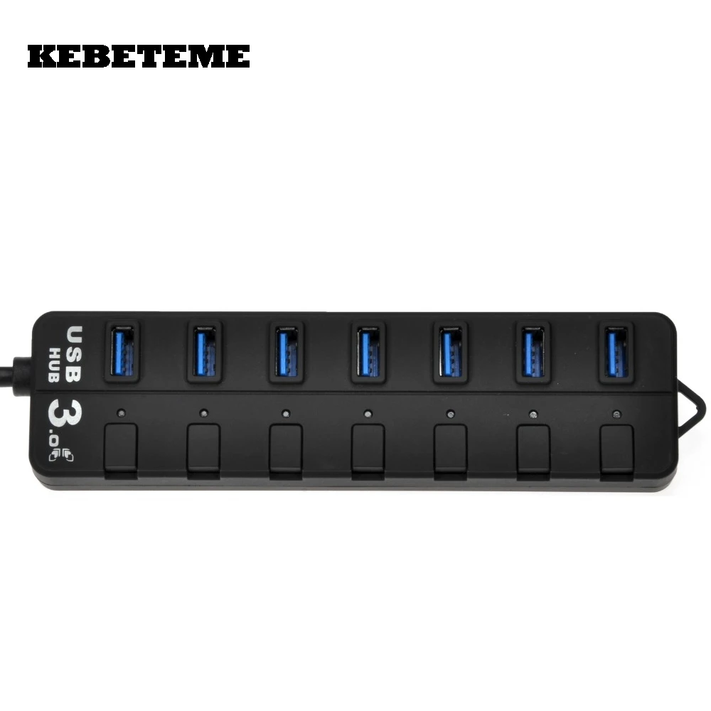 Высокоскоростной USB концентратор KEBETEME 5 Гбит/с 7 портами Usb 3 0 со светодиодной