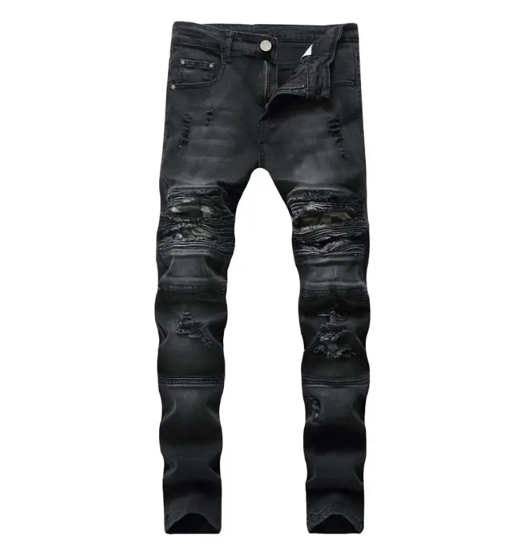 ripped jeans with camo patches