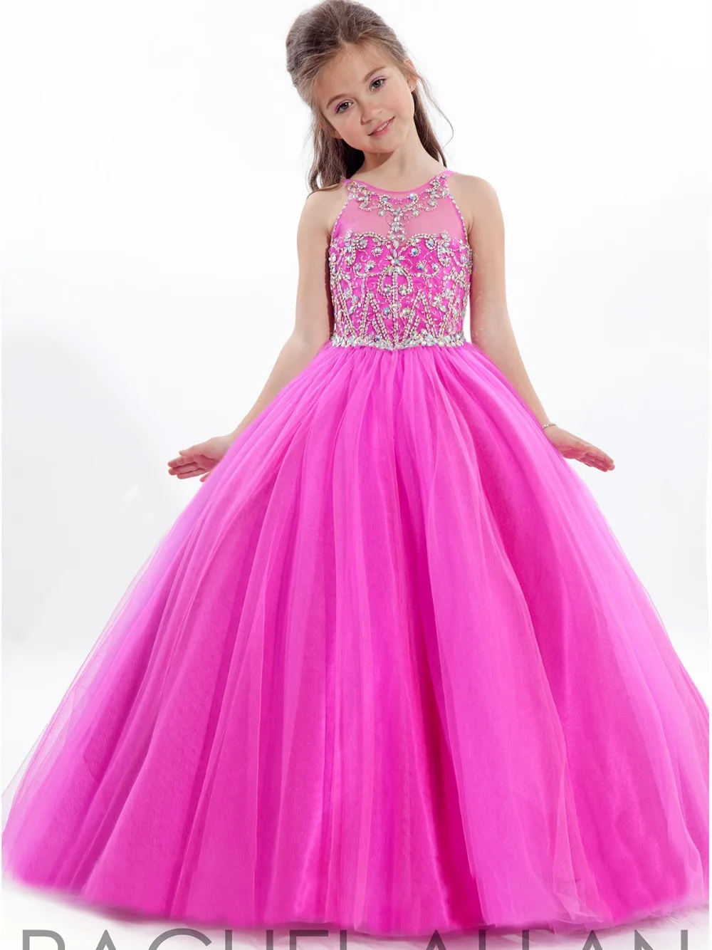 Fuchsia Girl's Pageant Dresses Ball Gown Shining Beaded Crystals Little ...