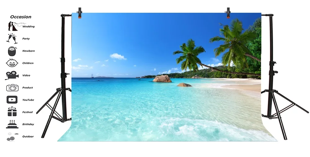 Laeacco Sea Beach Palm Tree Scenic Photographic Backgrounds Customized Photography Backdrops For Photo Studio Laeacco Sea Beach Palm Tree Scenic Photographic Backgrounds Customized Photography Backdrops For Photo Studio