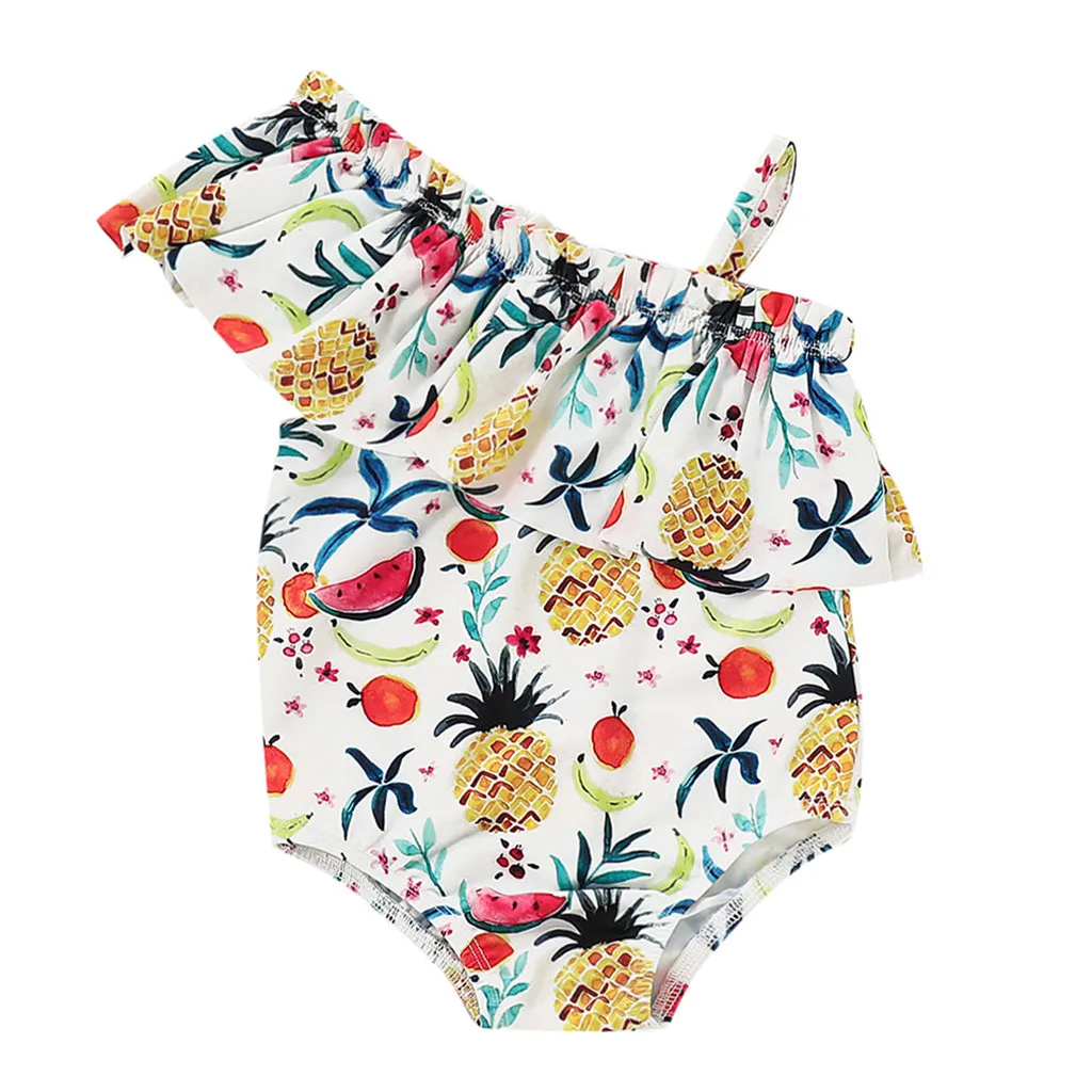 

Children Swimwear For Girls Polyester Swimsuit Bathing Suit Bikini Beach One piece Fruits Printed Off Shoulder Swimwears K409