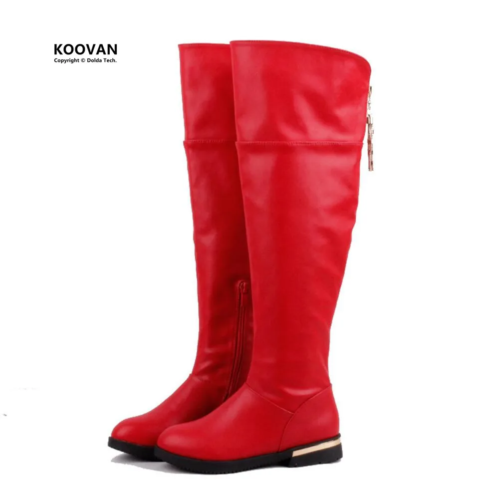 

Koovan Arrival 2017 Winter Over-the-Knee Girls Boots Warm Plush Snow Boots For Children Round Toe Beading Princess Boots