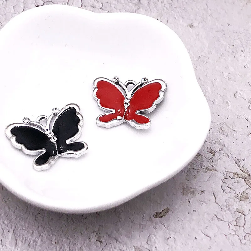 10Pcs Fashion Charm Enamels Rhinestone Alloy Butterfly Pendant DIY Earrings Hair Bracelet Necklace Charms Accessories | Украшения и