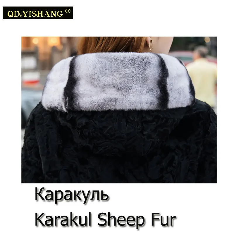 Шуба из натурального меха Karakul шуба кролика Рекс Длинная зимняя теплая с
