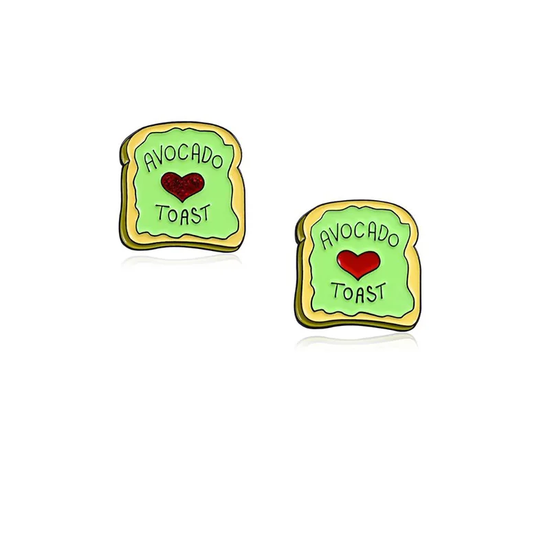 

AVOCADO TOAST Red Heart Sandwich Bread Piece Metal Enamel Brooch Creative Novelty Badge Pin Cute Trendy Gourmet Costume Jewelry