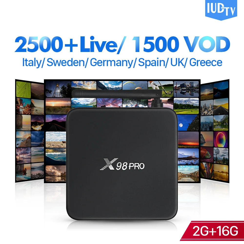 

IPTV Europe TV Box X98 PRO Smart Android 6.0 1 Year IUDTV Code Subscription IPTV Sweden Spain Italy UK Germany Greek IPTV Box