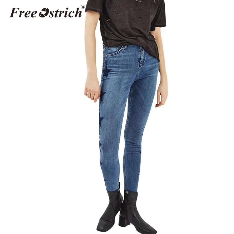 

FREE OSTRICH 2018 Women's Jeans Trousers High Waist Jeans Mujer Female Jeans Pant Star Embroidery Plus Size Denim Pants Oct5