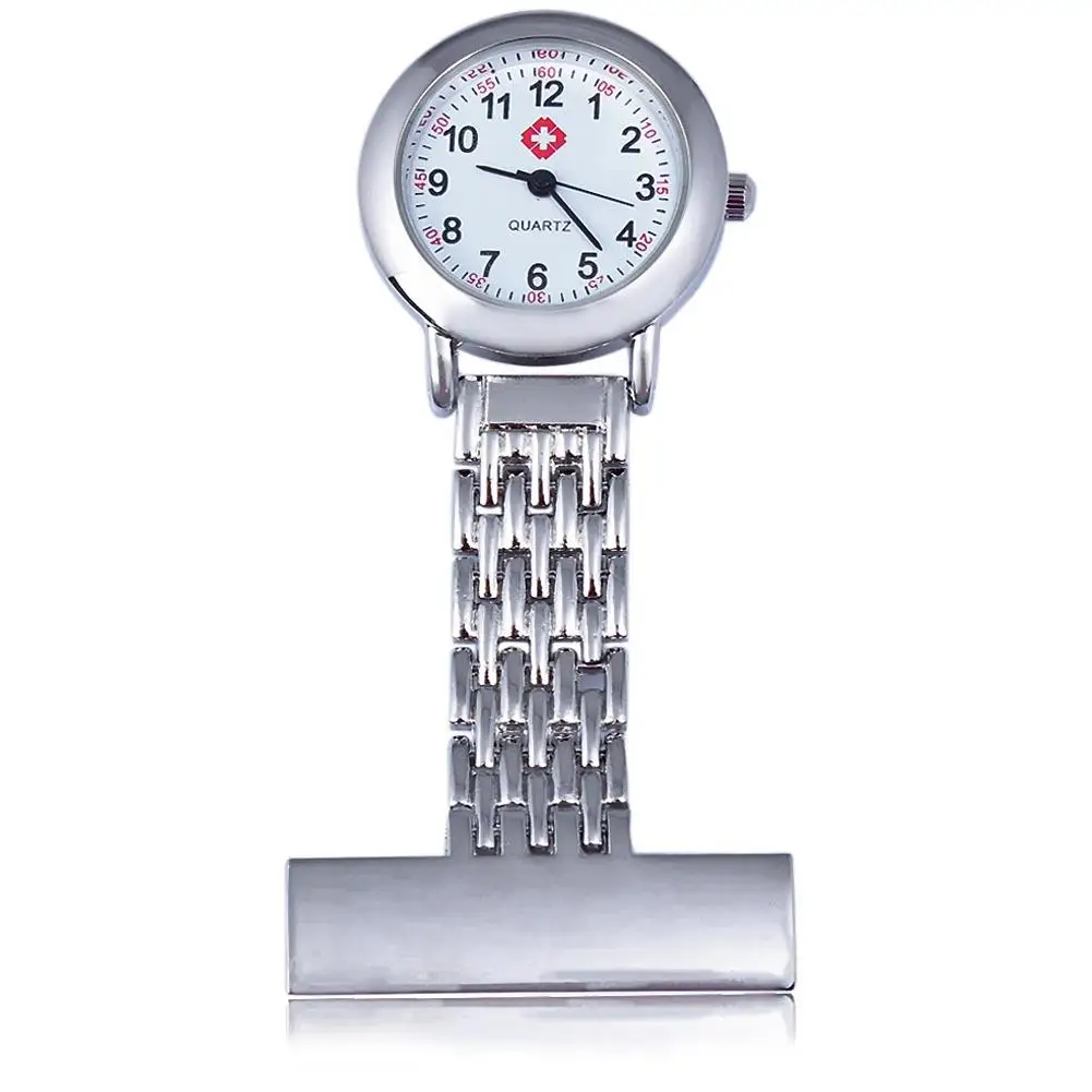 

Clip Nurse Doctor Pendant Pocket Quartz Silver Cross Brooch Nurses Watch Fob Hanging Medical reloj de bolsillo