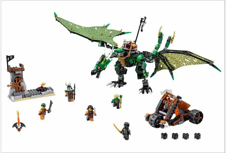 

618Pcs 06036 New Ninja The Green NRG Dragon Model Building Kits figures Blocks Bricks Toys Compatible with Legoe 70593