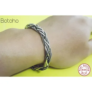 

925 Sterling silver bracelet men Men's High Hemp Chain Bracelet Men's Vintage Punk Rock Knight Men's Jewelry Charm bracelet 2018