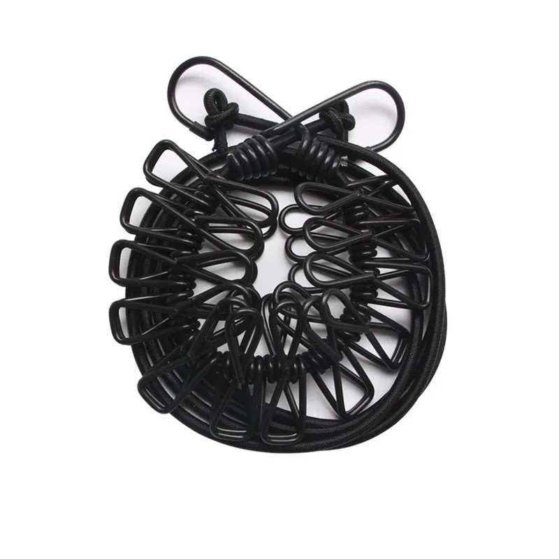 Открытый ветрозащитная Веревка для белья подвесная сушилка для одежды одежда висит веревка линии с 12 клип портативный выдвижной веревки - Color: Black