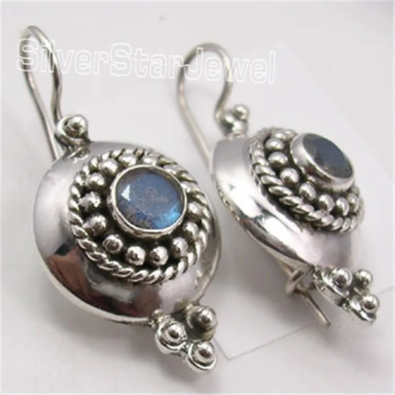 

Jewelry Silver AMETHYSTS IOLITES MOONSTONE ETHNIC STONE Earrings 3.1CM