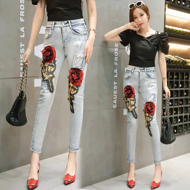 

Women Boyfriend Jeans Plus Size Ripped Jeans For Woman Fashion Denim Pants Ankle Slim Cartoon Print Jean C480