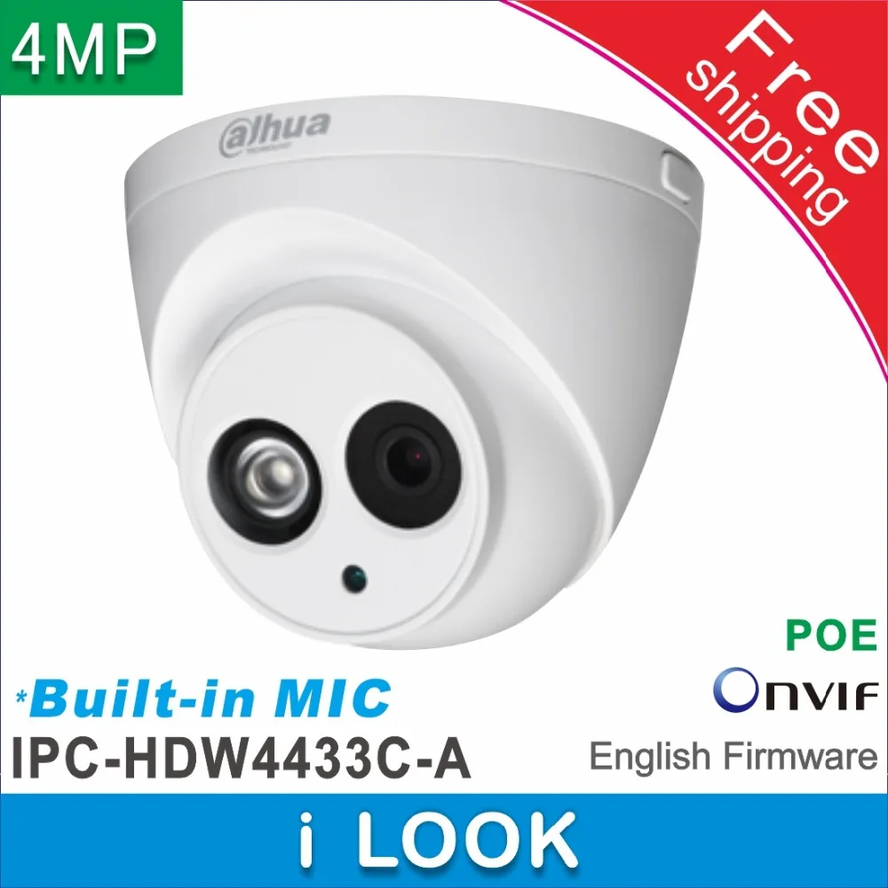 

Free shipping Dahua Built-in MIC HD 4MP network IP Camera cctv Dome Camera Support POE IPC-HDW4433C-A replace IPC-HDW1431S