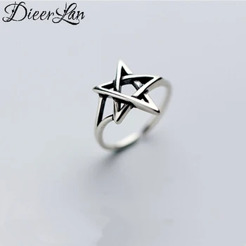 

DIEERLAN Bohemian Punk 925 Sterling Silver David Star Rings for Women Ladies Retro Vintage Antique Finger Rings Wedding Jewelry
