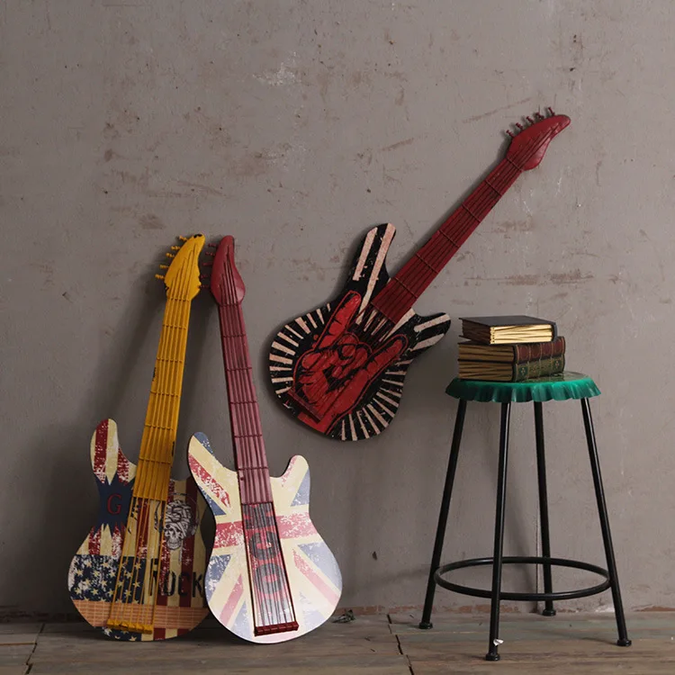 Retro guitar Shaped Wood wall art WALL Painting Gifts For Cafe vintage