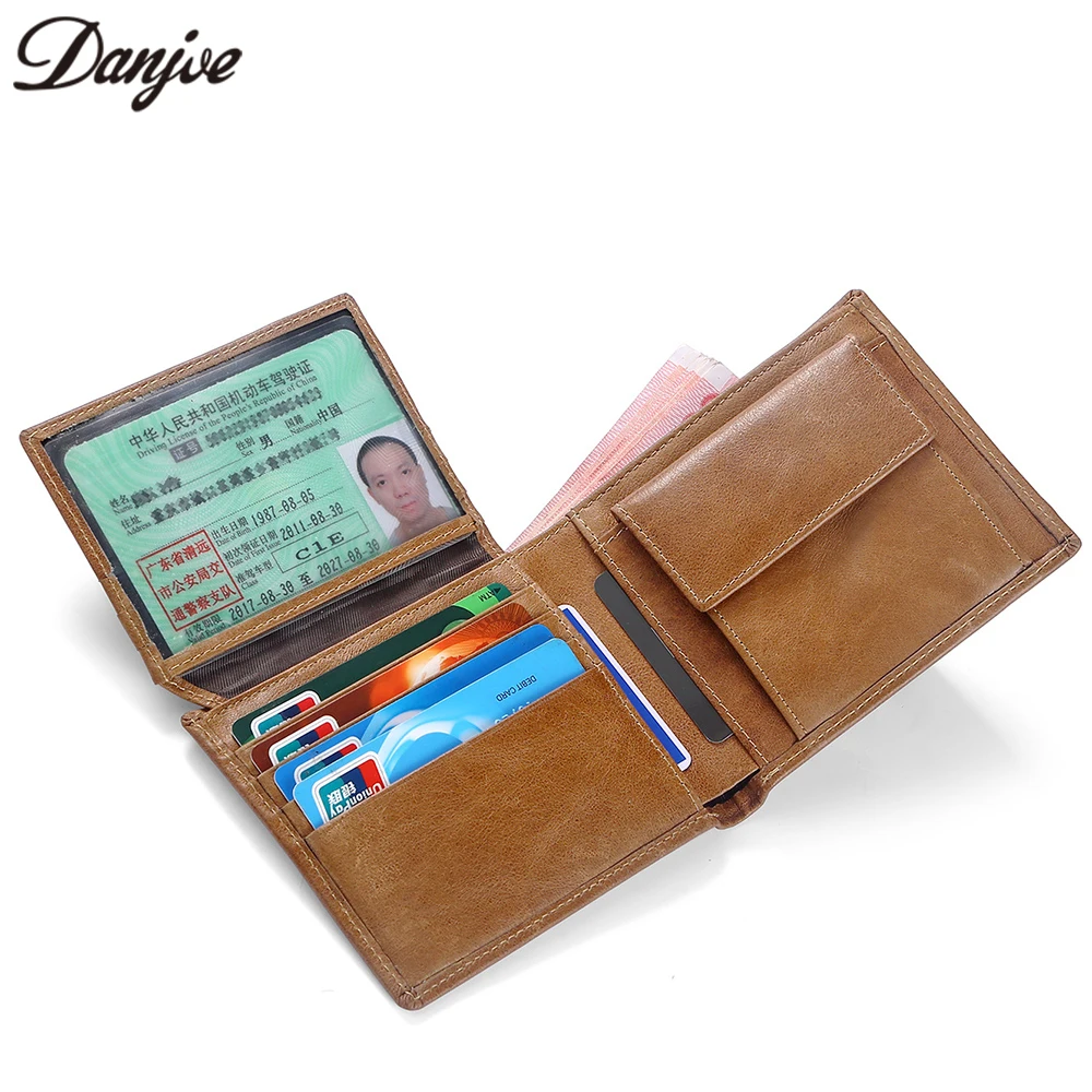 DANJUE Rfid Blocking Men Wallet Oil Wax Genuine Leather Card Wallet Male Large Capacity Business ...