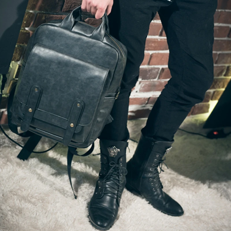 AOLIDA Business Men's Office Work Backpack Cool Male Leather Daypack