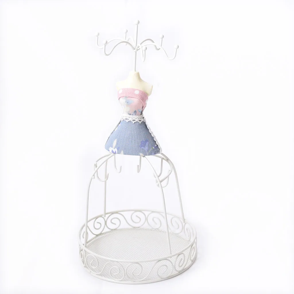 White Metal Wire Frame Vintage Mannequin Jewelry Display Stand Deep Blue