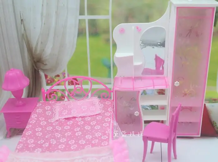 الأطفال فتاة اليومية لعبة مجموعات السرير أميرة السرير أثاث ل باربي دمى المحاكاة سرير مجموعة هدية عيد