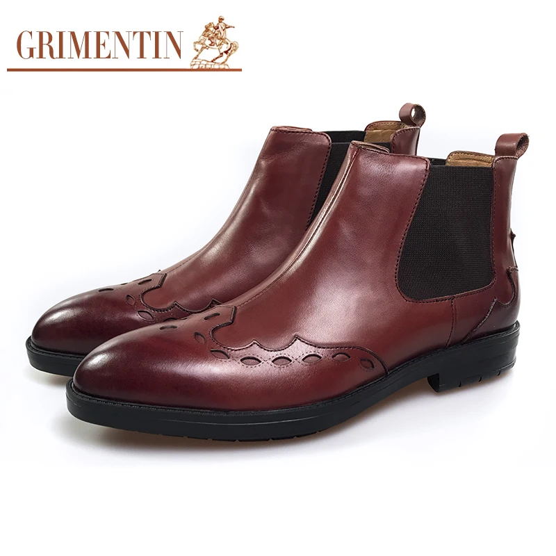 

GRIMENTIN brand brown men boots genuine leather formal business shoes