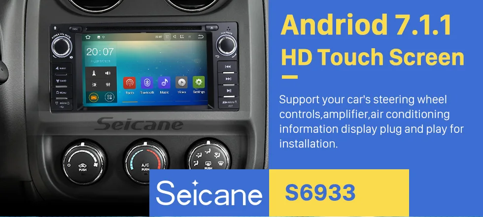 Sale Seicane 7" Android 7.1 1 DIN car DVD Radio GPS Bluetooth System for Jeep Grand Cherokee with USB WIFI AUX Support DAB 1080P DVR 1