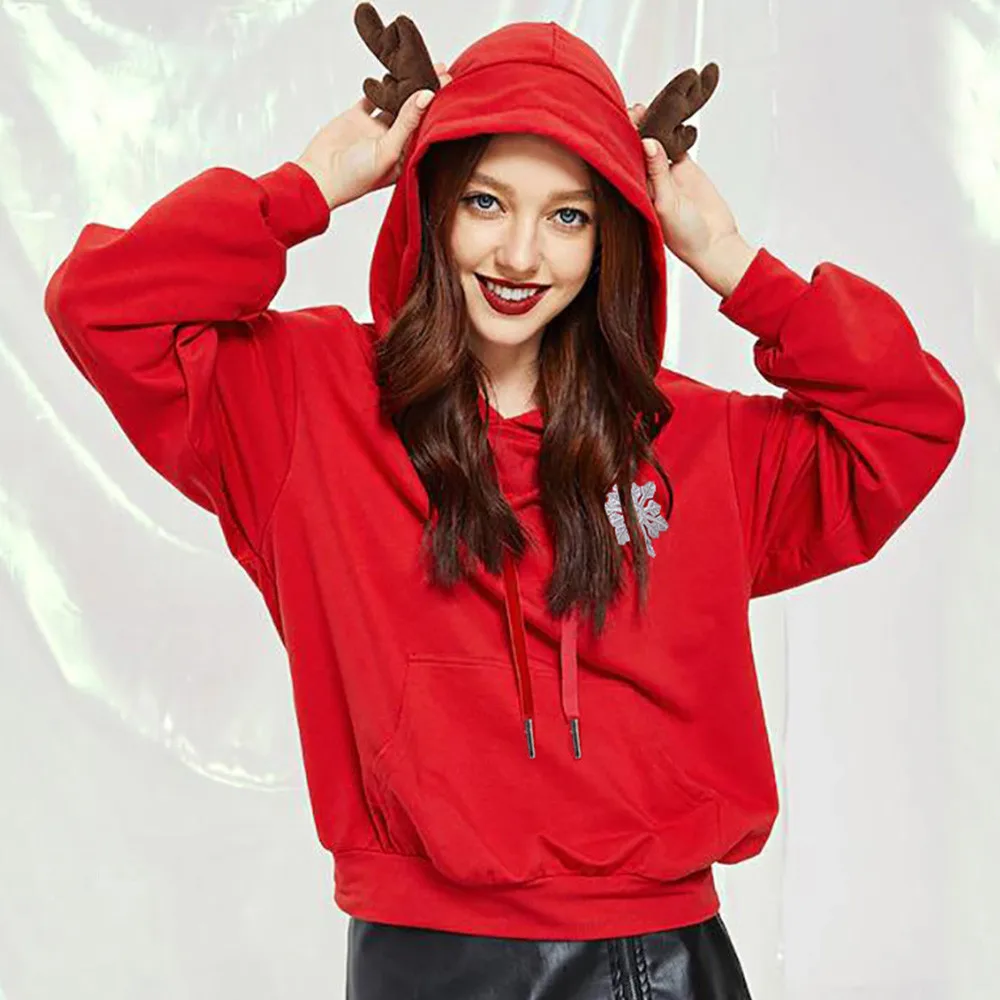 

Feitong Women Christmas Hoodies Sweatshirts Lovely Ladies Casual Solid Long Sleeve Pullover Shirts Sweatshirt sudadera mujer