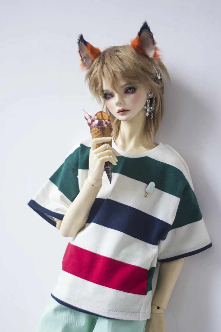 

BJD doll clothes for 1/3 1/4 MSD DD uncle doll size green white blue red wide stripe short sleeve T-shirt doll accessorie