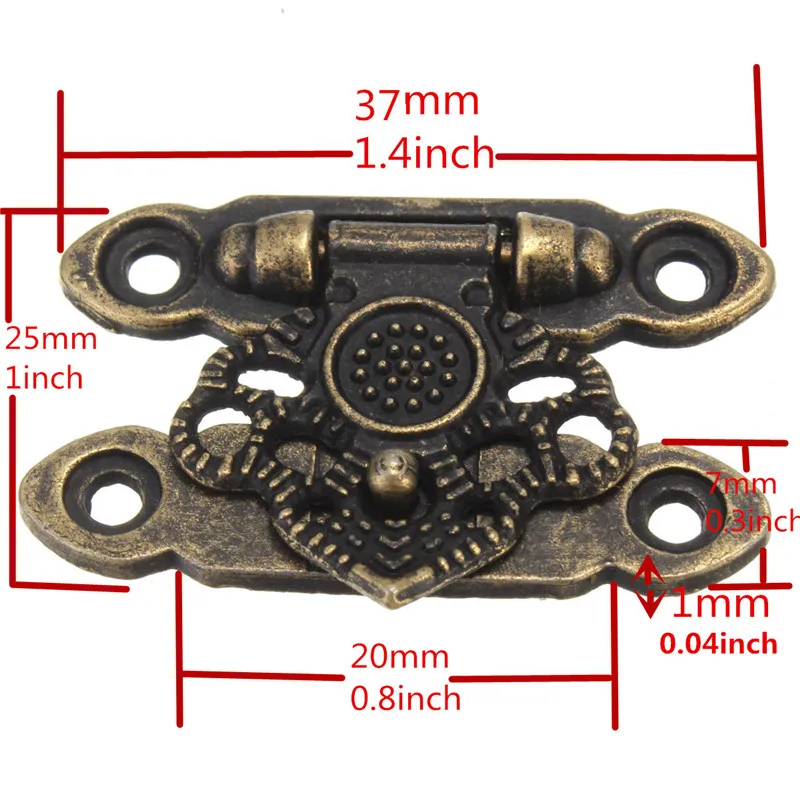 12X Античная и Винтаж Стиль украсить латунь Декоративные ювелирные изделия подарок деревянная коробка Засов защелки с шурупы