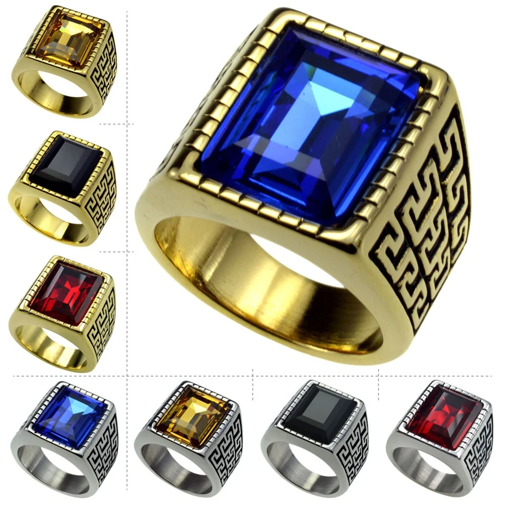 

Gold Silver Men's Stainless Steel 316 Cushion Cut Cubic Zirconia Ring Size 9 10 11 12 13 14 15