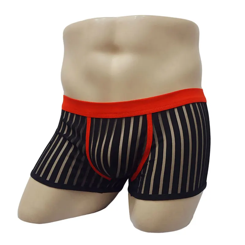 

Men Underwear Mesh Striped Breathable Perspective Boxer Cool Sexy Net Transparent Male Panties Underpants Lignerie Boxers Shorts