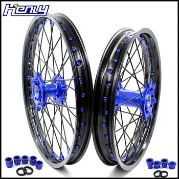 

21/19 Motorbike MX Wheels Set For YAMAHA YZ125 YZ250 1999-2019 YZ250F YZ450F Blue Nipple Black Spoke
