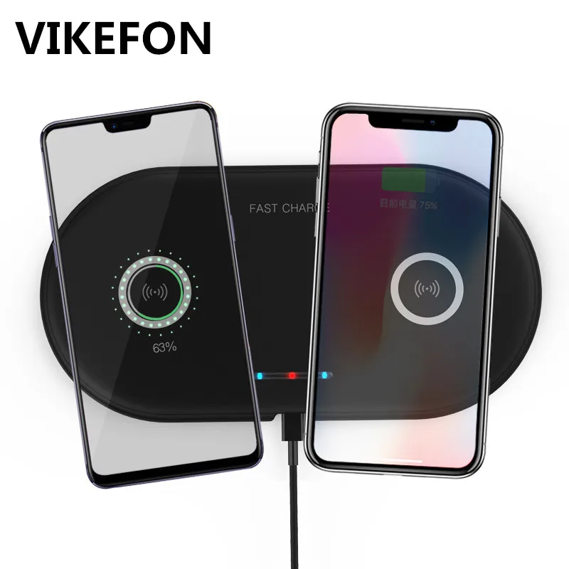 

VIKEFON Qi Wireless Charger Dual Pad For iPhone 8 X XR XS Max Fast Wireless Charging for Samsung S9 S8 Note 8 9 USB Charger Pad