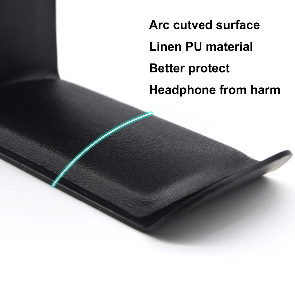Headphones Stand Hanger Hook Aluminum Stick On 3M Adhesive Under Desk Headsets Holder Mount for All Headphones Black 
