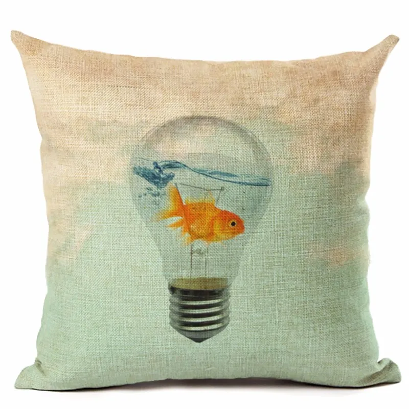 

Nordic Style Cute Fish Throw Pillow Cushion Cover Home Decor Printed Linen Square Home Decor Pillowcase