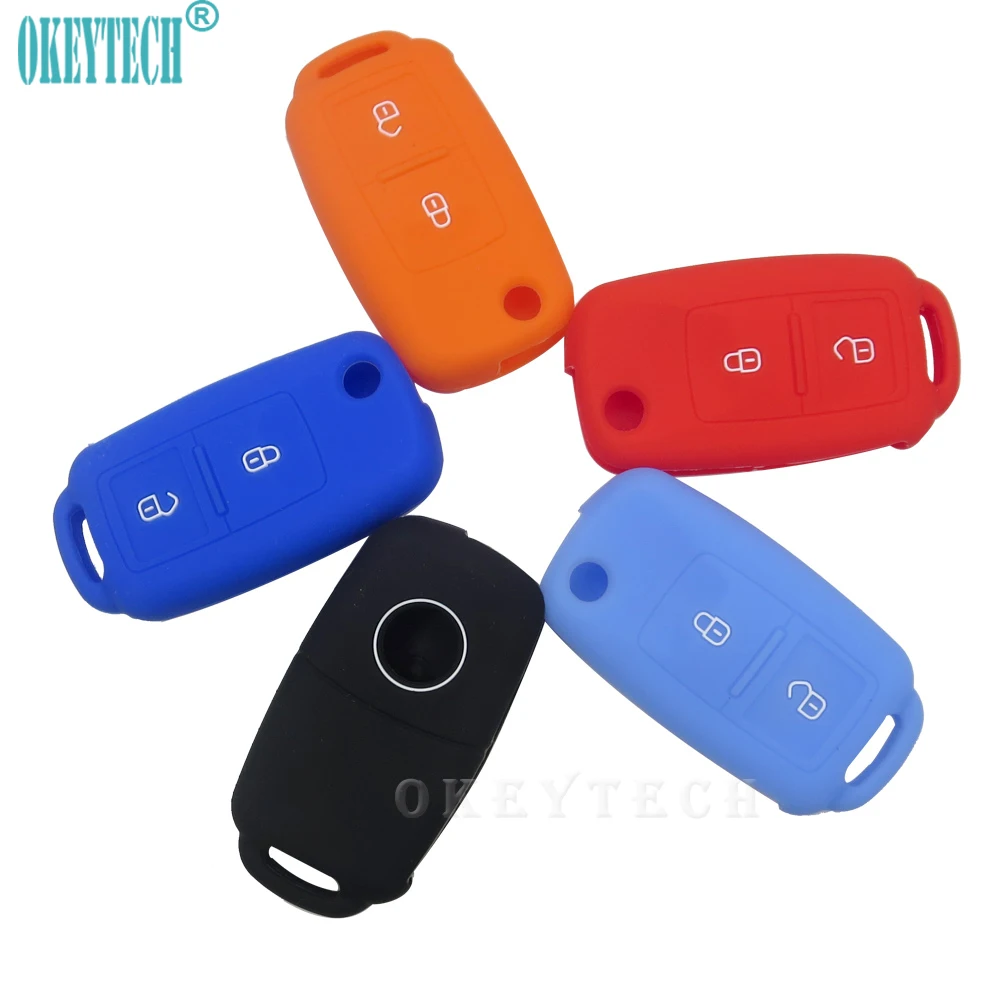 

OkeyTech Best 2 Buttons Silicone Rubber Car Key FOB Cover Case for VW Volkswagen Flip Folding Key New Silica Gel Shell Protector
