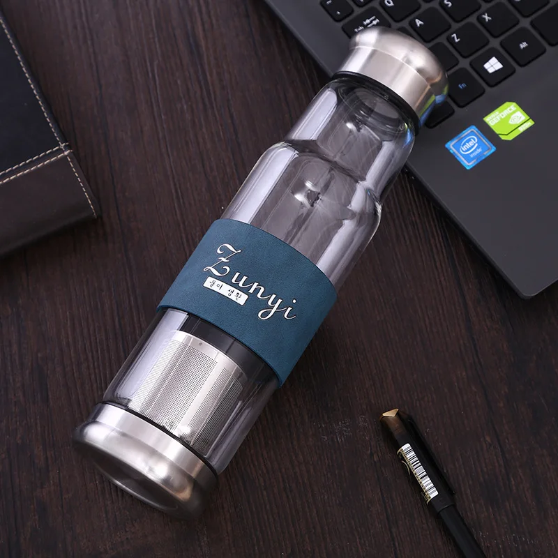 TECHOME Summer Glass Bottle With Tea Infuser Hiking Climbing Sport Bottle Coffee With Cover Sport Water
