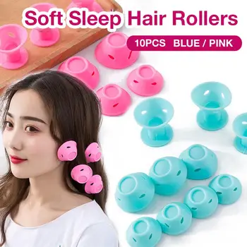 

10PCS/set Soft Rubber Magic Hair Care Curlers Mushroom Style No Heat Resin Hair Rollers Twist Hair Styling DIY Tool Pink Blue