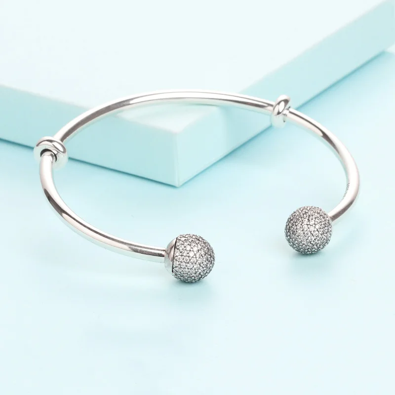 

2017 New 925 Sterling Silver Clear CZ Open Bangle Women Jewelry
