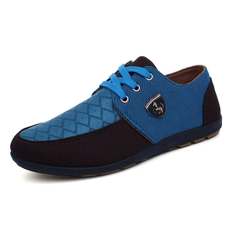 Модная парусиновая обувь; мужская повседневная обувь; летние дышащие лоферы; удобные эспадрильи; кроссовки; мужская обувь на плоской подошве; большие размеры - Цвет: Blue