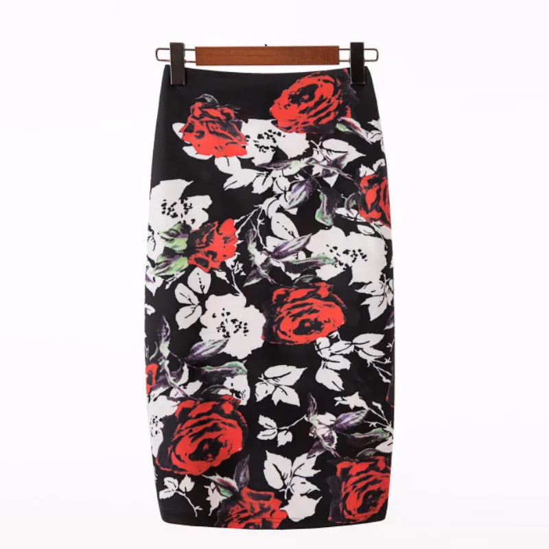 

2018 Summer Pencil Skirt Women Fashion Ladies Floral Printed High Waisted Skirts Womens Knee Length Bodycon Tutu Saia Jupe Femme