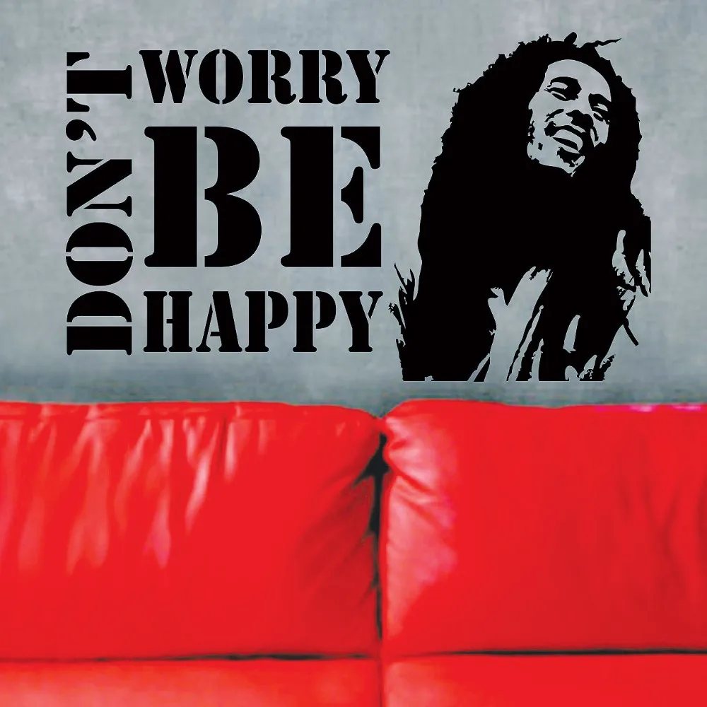 

Movable reggae star Bob Marley Do not worry about happiness vinyl wall stickers sticker mural art home decor F-175