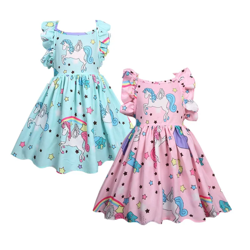 

Unicorn Dress 2018 Summer Princess Girl Party Dress Sleeveless Cotton Ruffle Dress Vestidos Children Clothing Costume D0938
