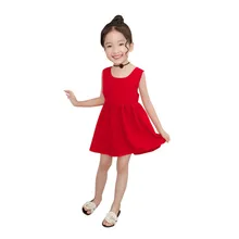 

Summer Fashion Cute Baby Girl Dress Korean Girl Red Bow Tie Tank Dress With Sleeveless Print Comfortable For Dressing