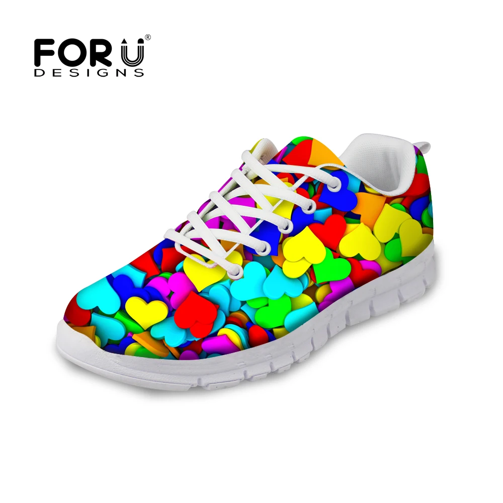 

FORUDESIGNS Women's Flat Shoes Brand Design Heart-shaped Printed Casual Autumn Breathable Mesh Shoes Woman Flats Zapatos Mujer