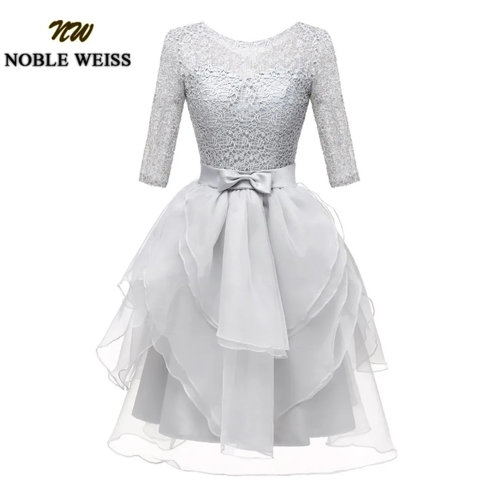 NOBLE WEISS мини короткое Кружевное платье для выпускного вечера Индивидуальные Slivery Scoop органзы свадебное платье с рукавами три четверти