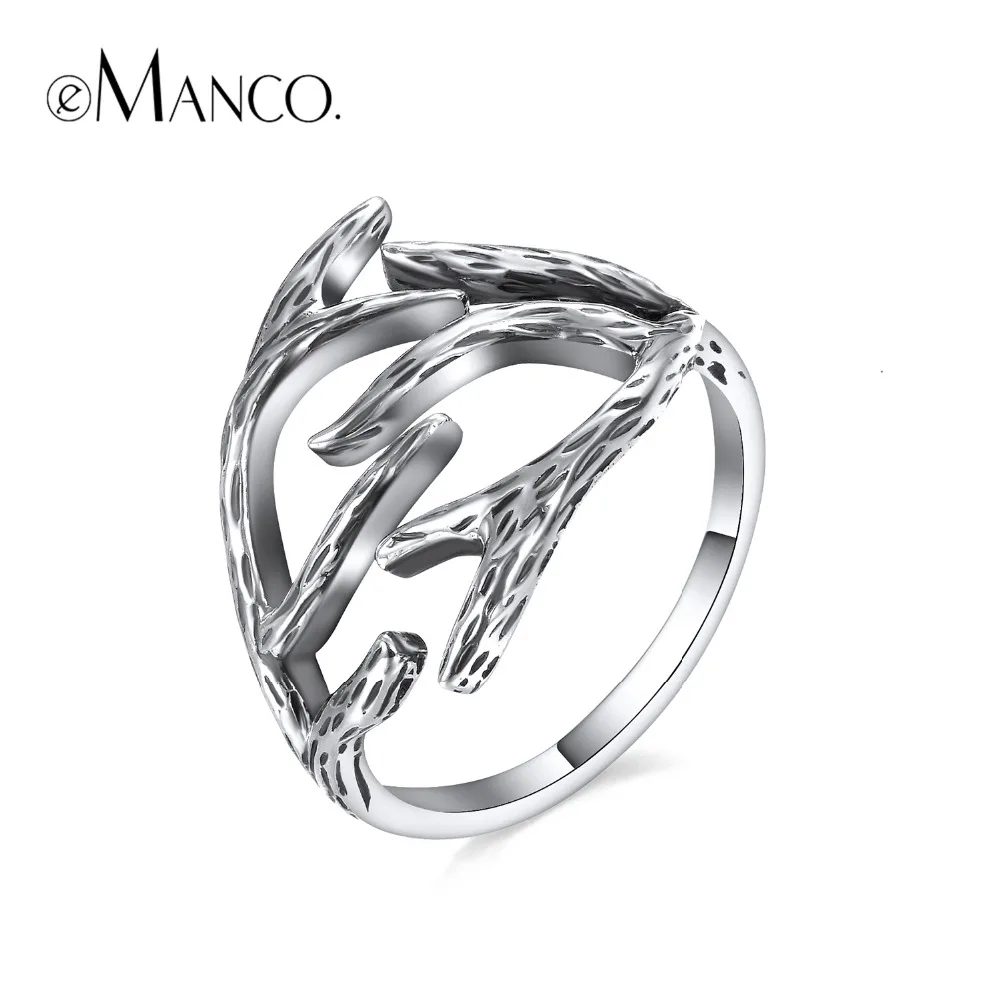

e-Manco 925 Sterling Silver Deer Antler Rings Unisex Wedding&Engagement Opening Rings Silver Sterling Fashion