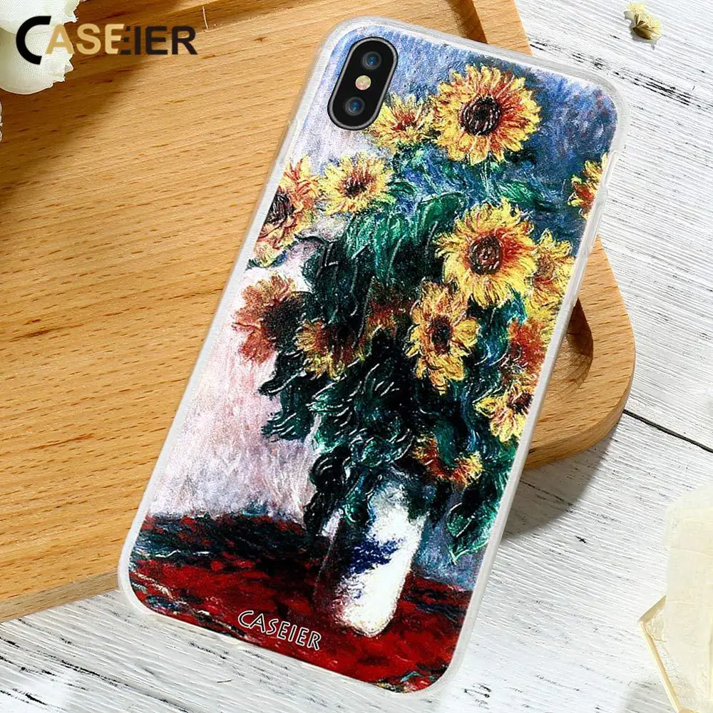 

CASEIER Monet Painting Phone Case For iPhone 7 8 Plus Soft TPU Silicone Cover For iPhone 6 6s Plus X 5 5s SE Flower Capinha Capa